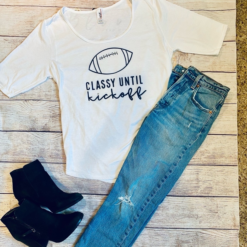 White Graphic Tee - Classy Until Kickoff